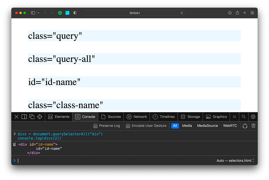 Javascript Selectors