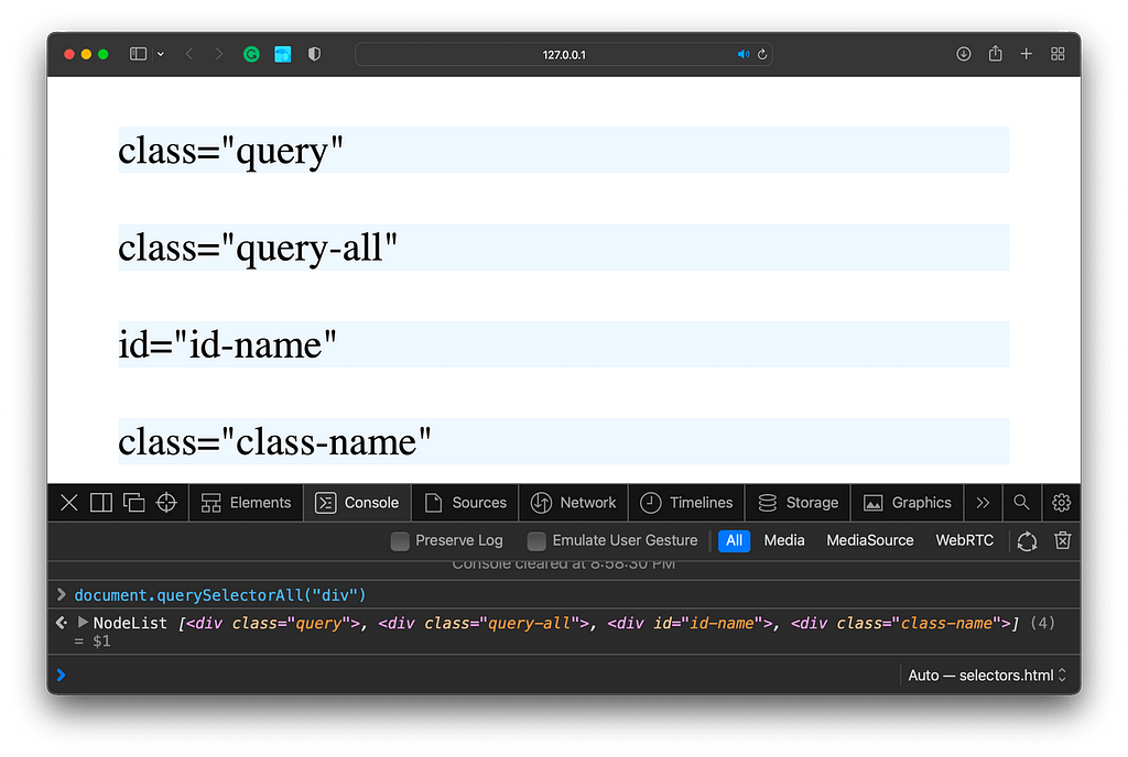 Javascript Selectors