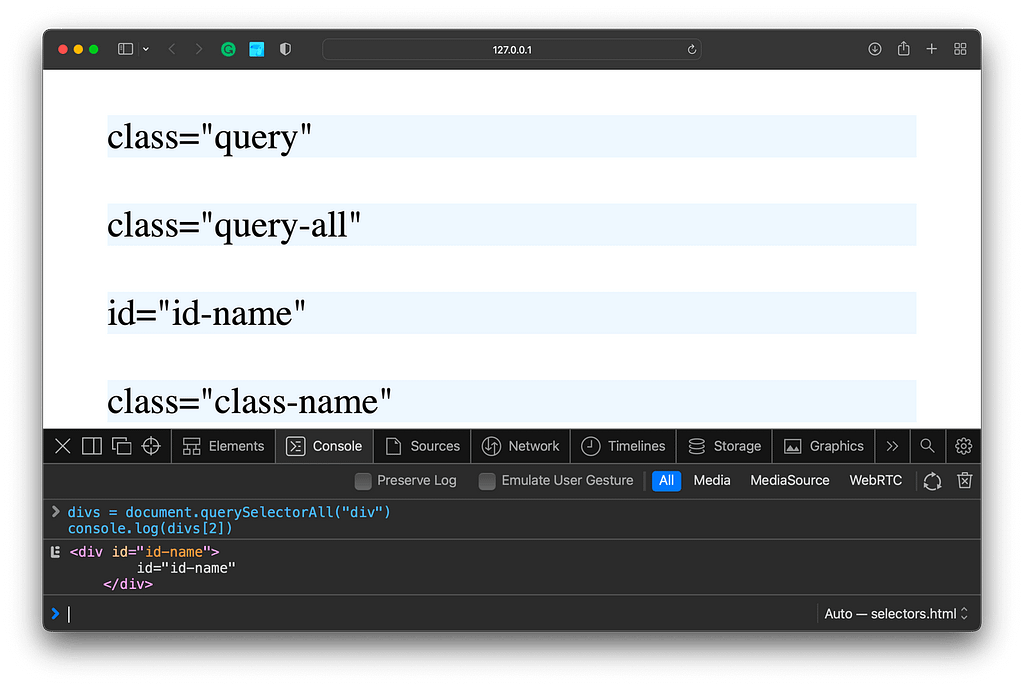 Javascript Selectors