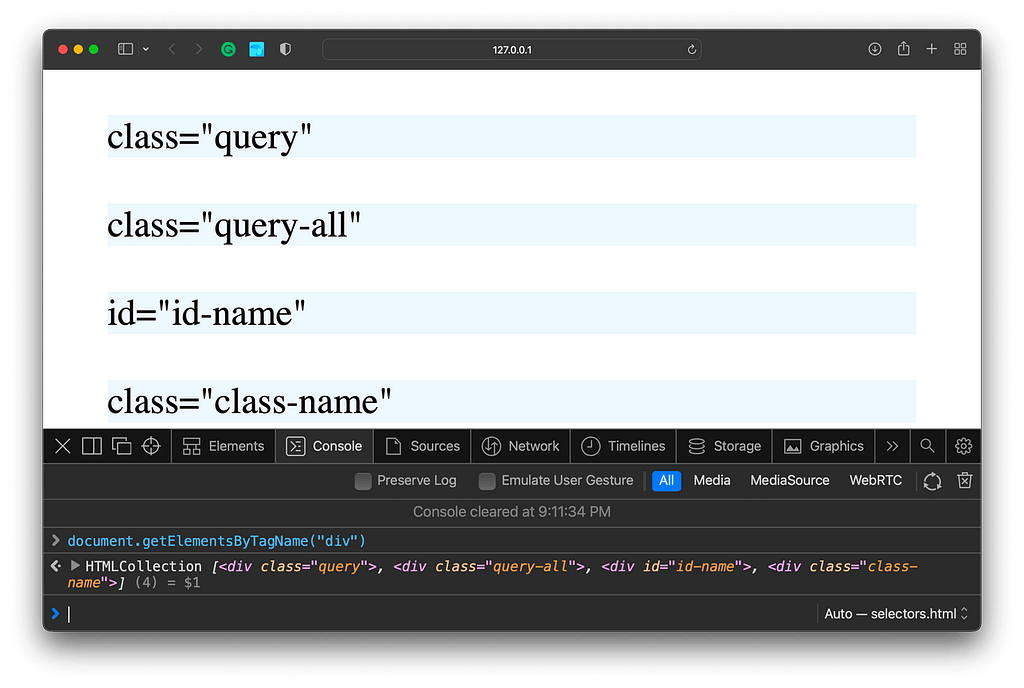 Javascript Selectors