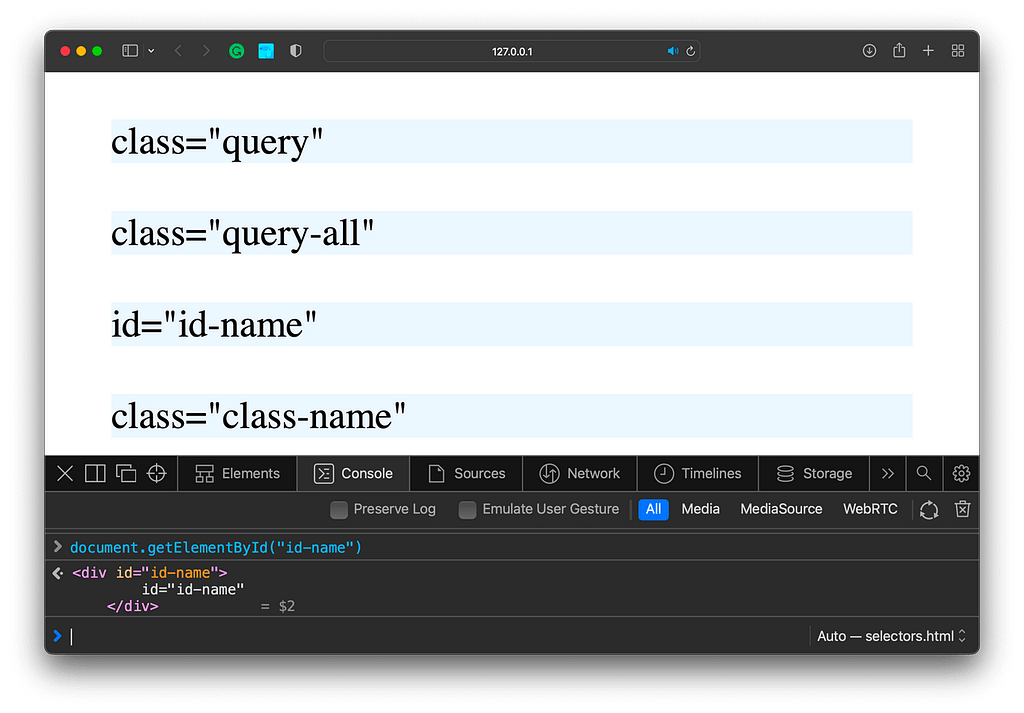 Javascript Selectors