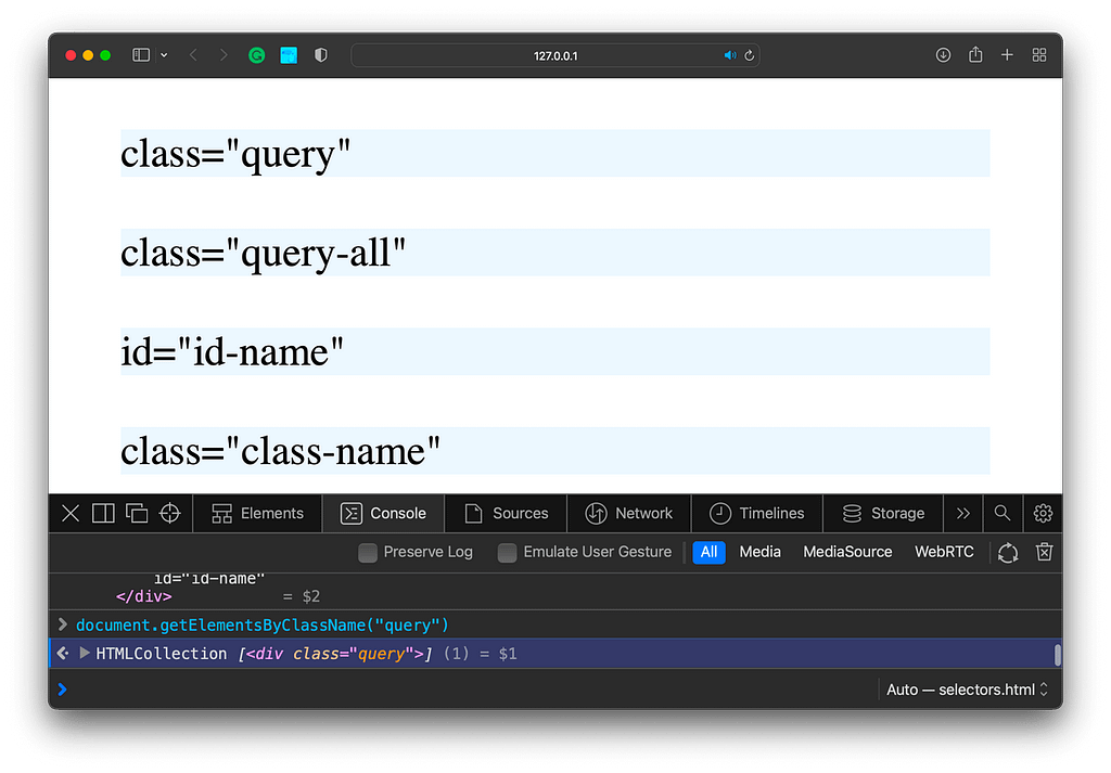 Javascript Selectors