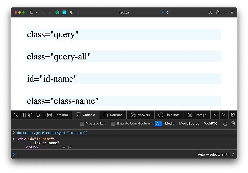 Javascript Selectors