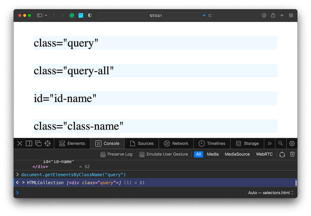 Javascript Selectors