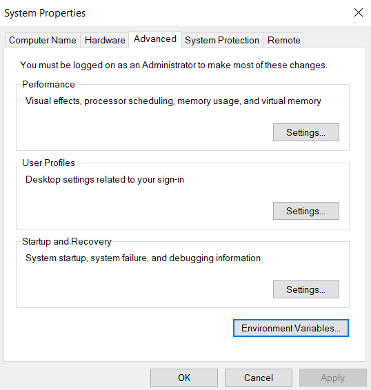 System Properties window